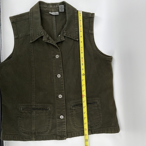 Chico's Platinum Denim Olive Green Utility Vest Size 2 Lg Cotton Stretch EUC - Picture 9 of 9